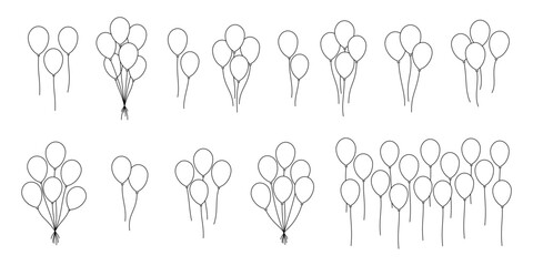Outline balloon collection. Minimal line art for celebration, party or birthday design