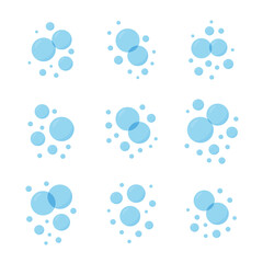 Blue soap bubbles set. Soft bubbles for hygiene, water and cleaning concepts