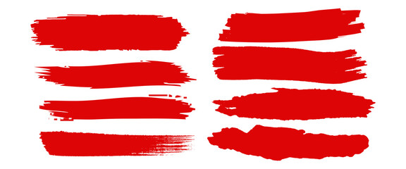 Red brush strokes vector set on a transparent background, perfect for creative designs and art...