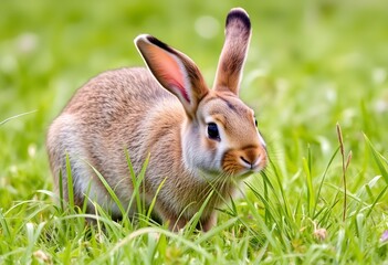 A Rabbit crouching in the grass