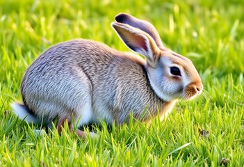 A Rabbit crouching in the grass