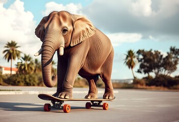 Obraz premium An Elephant on a skateboard