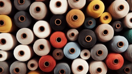 Rows of colorful thread spools forming a vibrant textile background