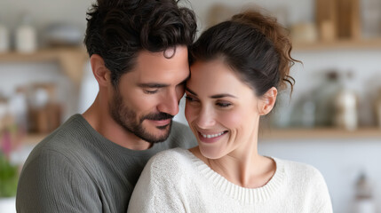 Fototapeta premium Little moments of ordinary life of couple in love, everyday relationship beauty, domestic intimacy visualization, authentic partnership celebration, with copy space