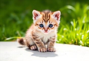 A close up of a Kitten on the ground