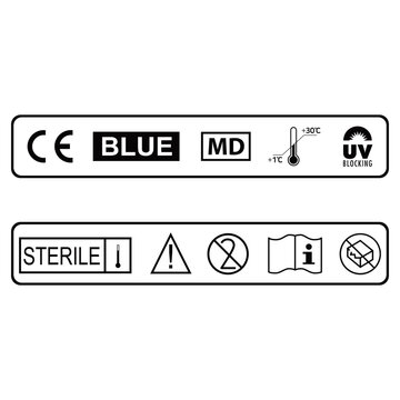 Medical device labels with sterile and warning symbols