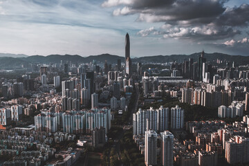 Shenzhen Skyline Aerial View - Modern Cityscape Overlooking Mountains © KimThi