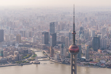 Shanghai Skyline Overlooking the Cityscape with Oriental Pearl Tower © KimThi