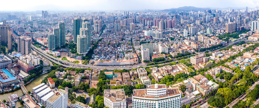 Guangzhou Liwan Shamian District Aerial Panoramic City View