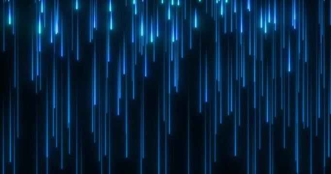 The abstract wall is made up of descending paths of particles, creating the effect of digital rain. The smooth movement of the elements forms a dynamic, mesmerizing pattern that fills the space with e