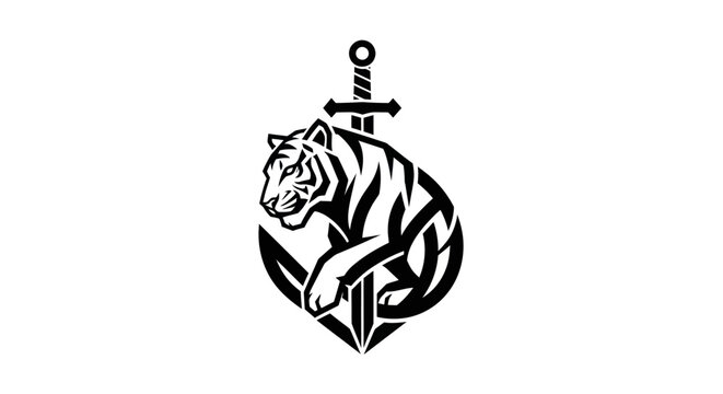 Tiger and sword emblem on white background