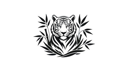 Obraz premium Tiger illustration surrounded by bamboo