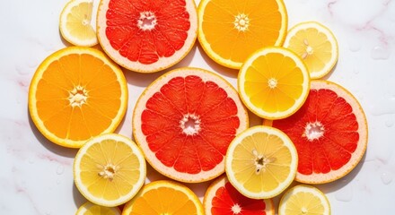 Citrus Fruits Slices Mix on Marble