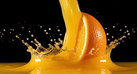 Orange Slice Splashing into Orange Juice