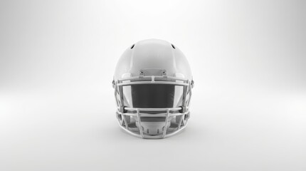 Close-up of white sports helmet with faceguard on plain background