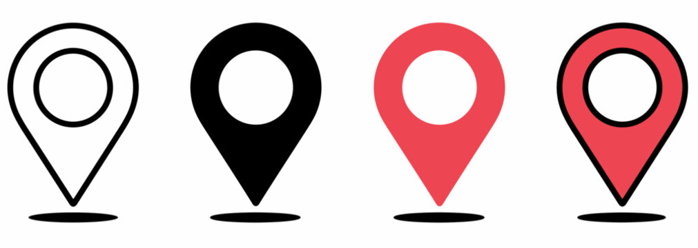 Modern Map Location Pin Icons Set &ndash; Minimal GPS Marker Symbols in Black and Red Vector Style
