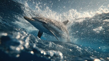 Fototapeta premium Dolphin Swims Through Clear Water, Representing Independence and Creativity While Exploring Its Environment During Daytime Hours