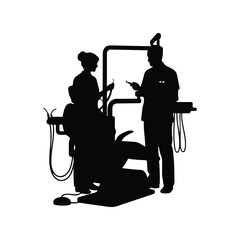 Dental Chair with Dentist and Assistant Silhouette