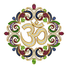 Ornate om symbol with jewels isolated on transparent background