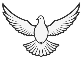 Soaring white dove with open wings, symbol of peace, freedom, and hope, vector illustration.