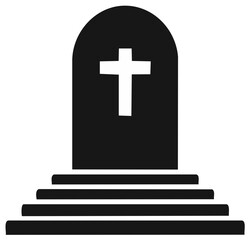 Obraz premium Simple black silhouette icon of a tombstone with a Christian cross on a pedestal