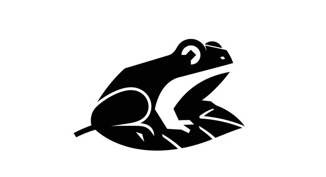 Black frog on leaf vector illustration
