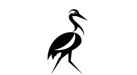 Obraz premium Black heron silhouette on white background