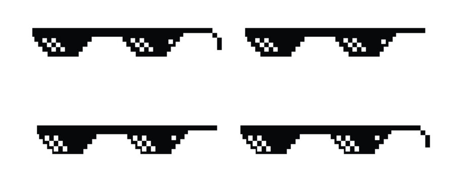 Pixel Glasses &ndash; Black Pixel Sunglasses Icon Set. Bring a fun retro vibe to your designs with this Black Pixel Sunglasses Icon Set. Inspired by classic 8-bit and pixel art style.
