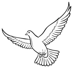 Obraz premium Simple outline drawing of a white dove in flight with wings spread wide