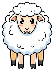Obraz premium Cartoon sheep illustration with thick fluffy wool and smiling face isolated on white