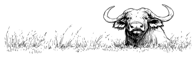 buffalo head emerging from grass