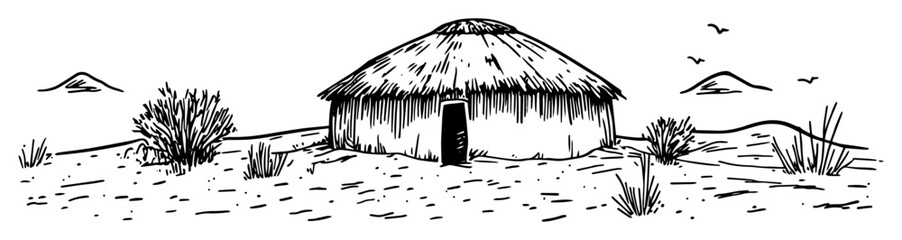 traditional african hut with mountain view © Kaz