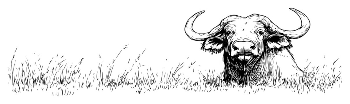 buffalo head emerging from grass