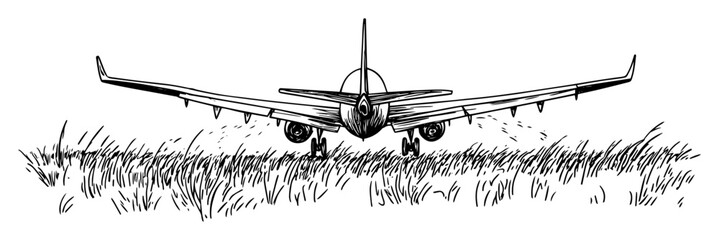 airplane front view in tall grass © Kaz