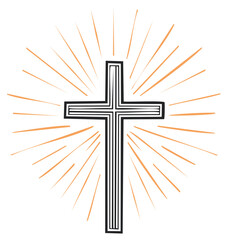 Christian cross symbol with radiating lines, religious design element
