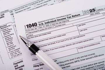 Close up of US Individual Tax 1040 form