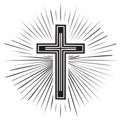 Stylized Christian Cross with Radiant Rays of Light Abstract Religious Symbol
