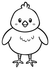Cute cartoon chick with a crest, rosy cheeks, and black outlines. Simple bird illustration.
