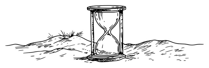 hand drawn hourglass on sand sketch illustration © Kaz
