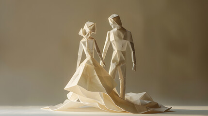 Origami couple, wedding scene