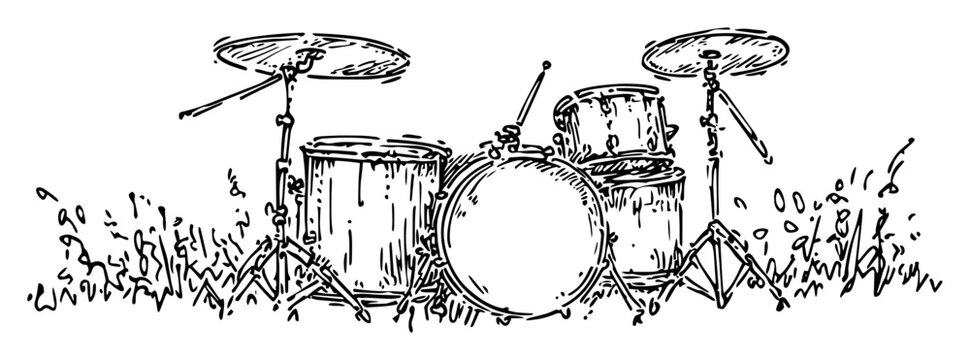 hand drawn drum set sketch illustration
