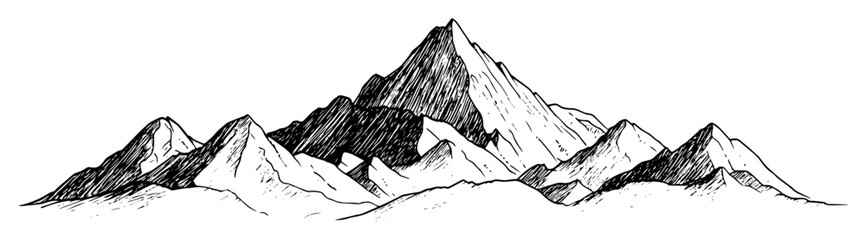 hand drawn mountain range sketch illustration