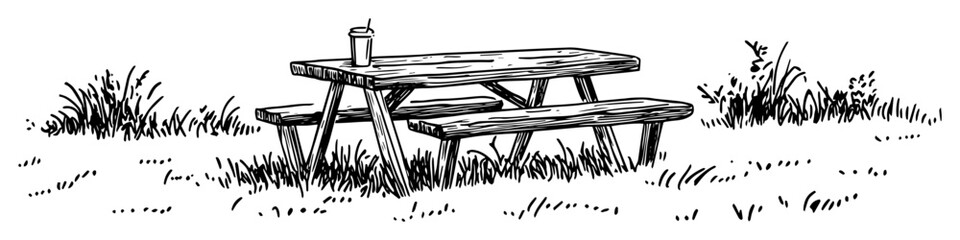 hand drawn picnic table sketch illustration © Kaz