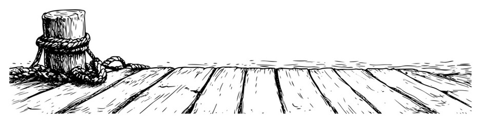 hand drawn wooden dock sketch illustration