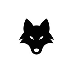 Fototapeta premium A black silhouette of a wolf's head with glowing eyes on a white background