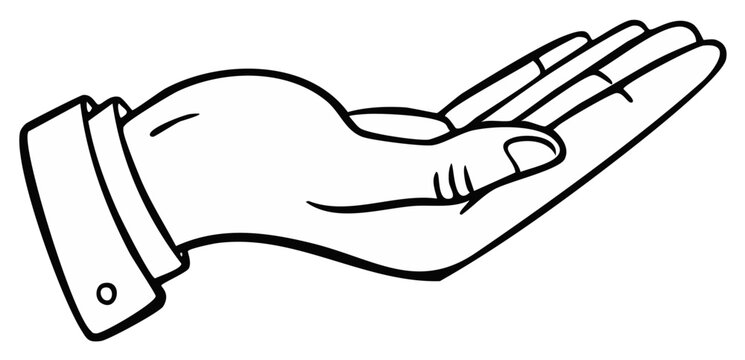 Line Drawing of Open Hand Holding Out Palm and Fingers