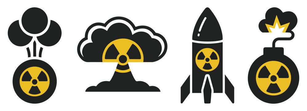 nuclear war weapon vector icon set