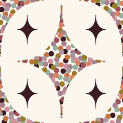 Cotton fabric Mid Century Modern Atomic Starburst and Retro Confetti Dots Seamless Pattern with Muted Earthy Tones for Textile Wallpaper and Home Interior Background