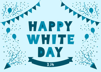 三角旗と風船とクラッカーのホワイトデーイラスト