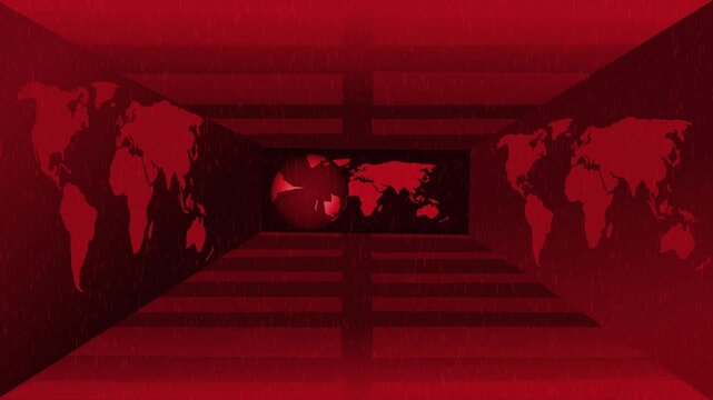 Abstract room with world maps and globe animation